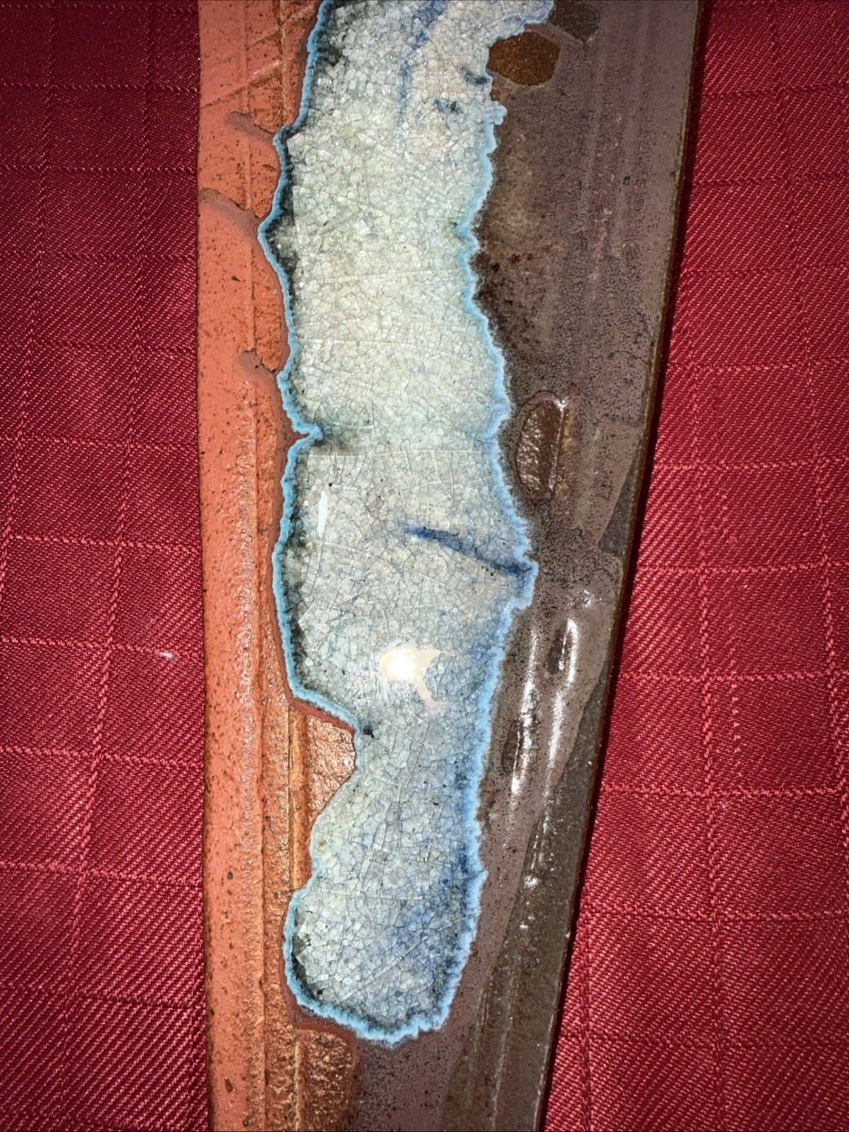 Handcrafted Reddish Brown Clay/Stone Hanging Art Piece Artist Signed