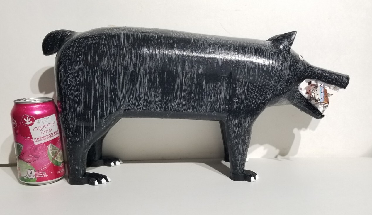 Lonnie & Twyla Money « Bear With Rainbow Trout » Folk Art Wood Carving Sculpture