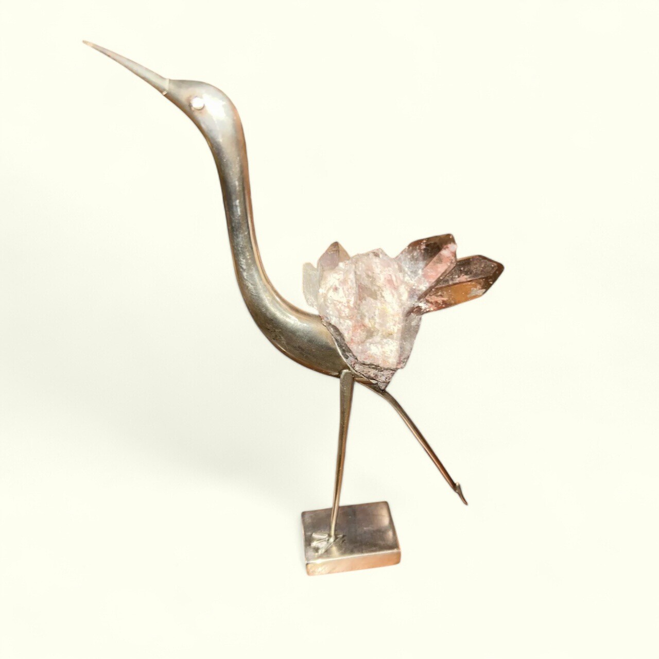 Modernist SIlver and Crystal Ostrich by Grupo Gal 1970 Brazil