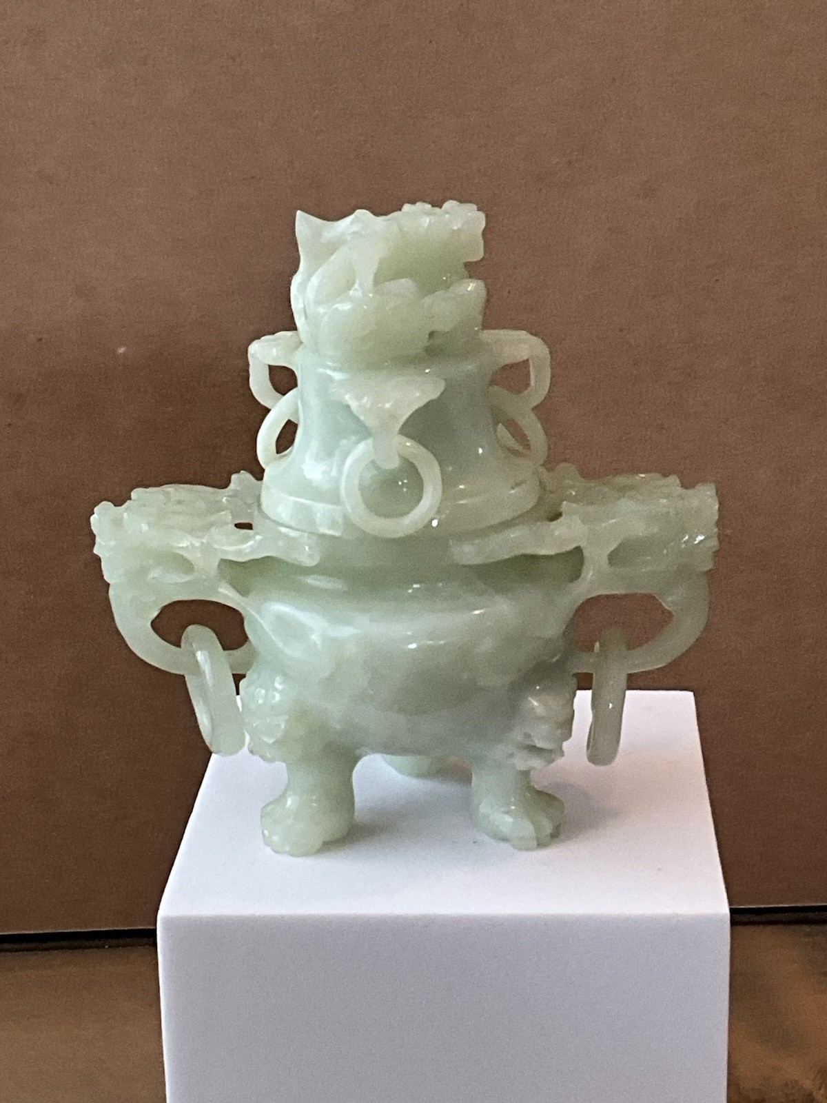 VTG Chinese Green Jade/Serpentine Incense Burner/Censer 3.75”x3.75”x2”-Zen