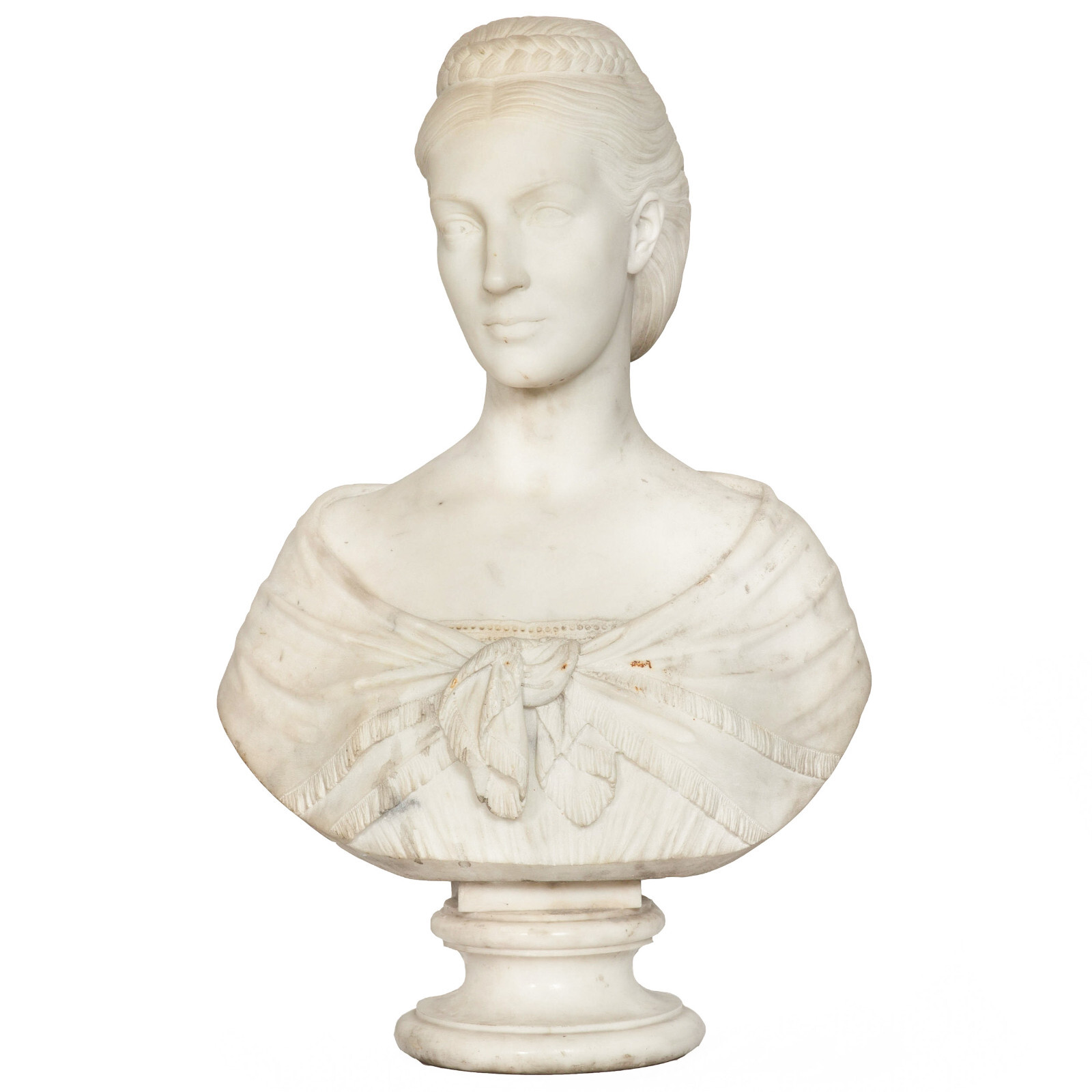 English Antique Marble Bust “Lady Layard” by John Warrington Wood ca. 1870