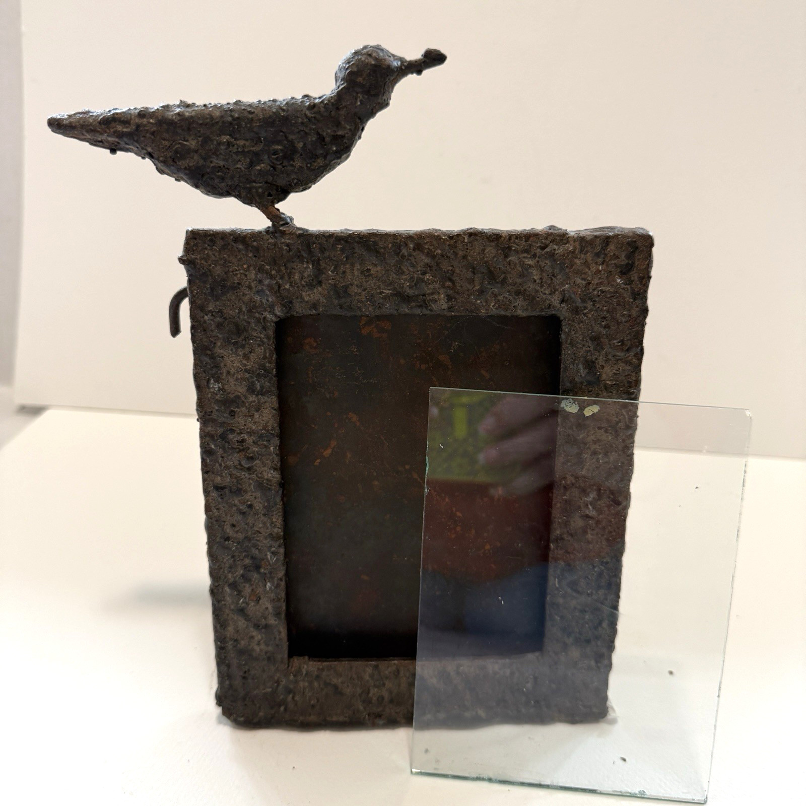 MCM Brutalist Iron Bird Sculpture Photo Frame Torched Studio Metal Art