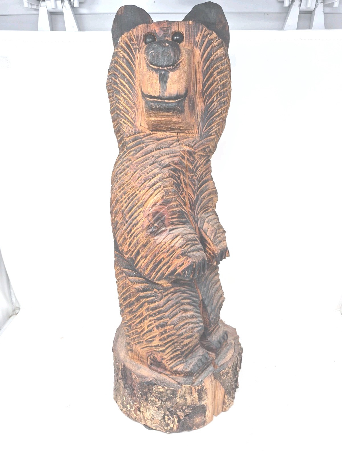 Chainsaw Carved WoodenBear-Aprox 22 & 1/2 In.-Standing Brown Bear Statue-Good