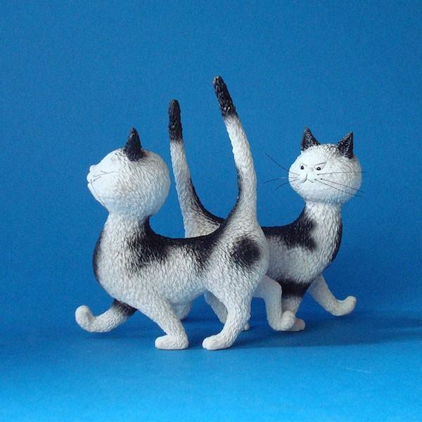 Dubout Cat Statue « Heck, the Same Dress » Two Catty Females Humorous French Art