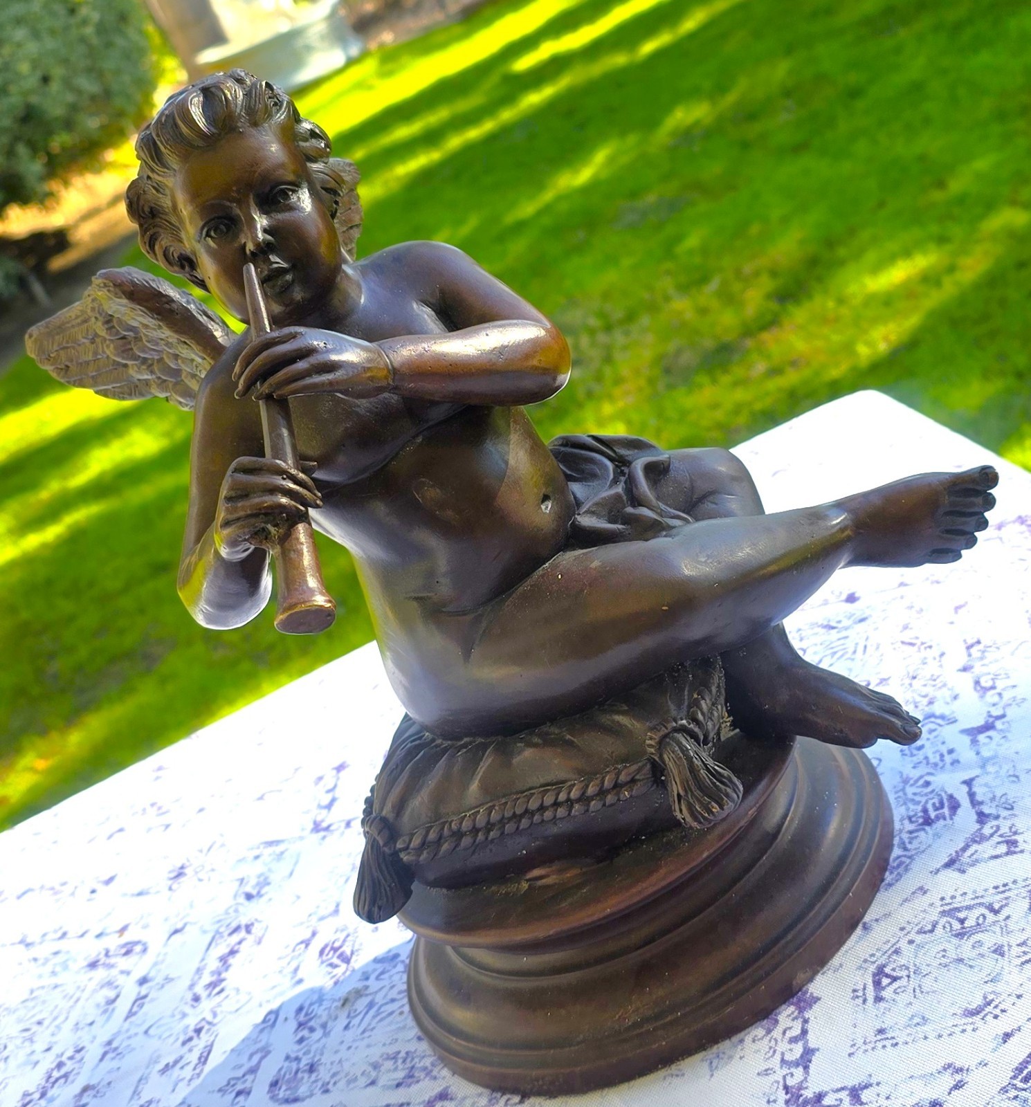 Vintage Bronze Angel &lsquo;Putto&rsquo; Statue with Wings Sculpture