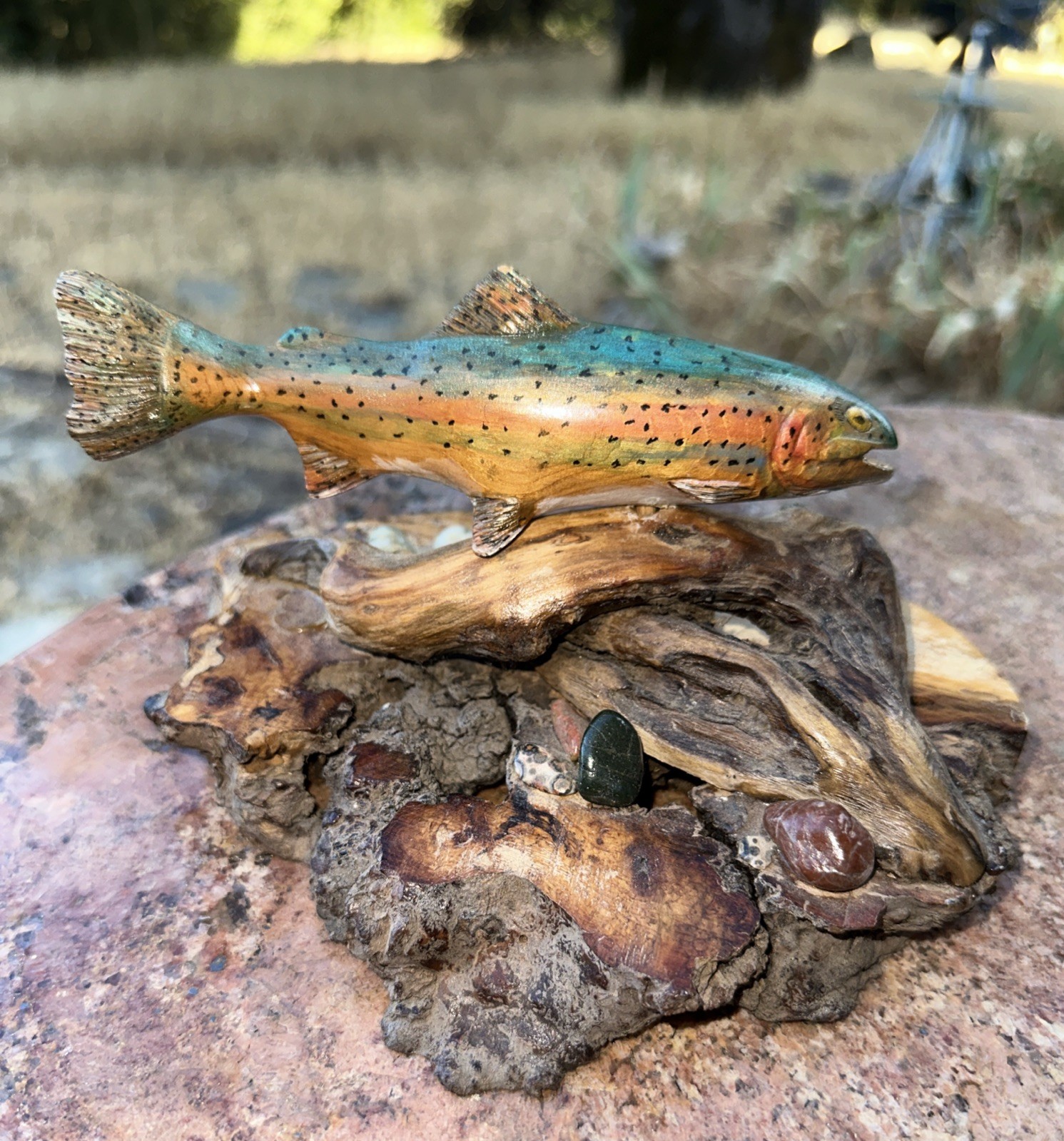 Carving Wood Mounted Rainbow Trout Fish Sculpture Terry Schulz Vintage Original