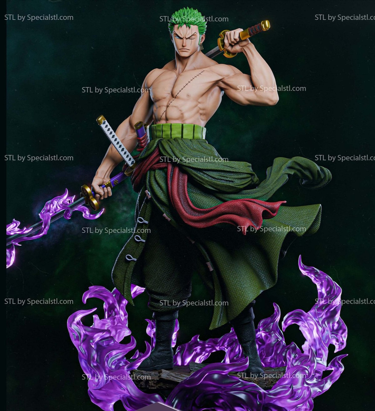 Zoro Purple Flame One Piece V1! 3D Printed 16k Res Hand-Painted or Unpainted!