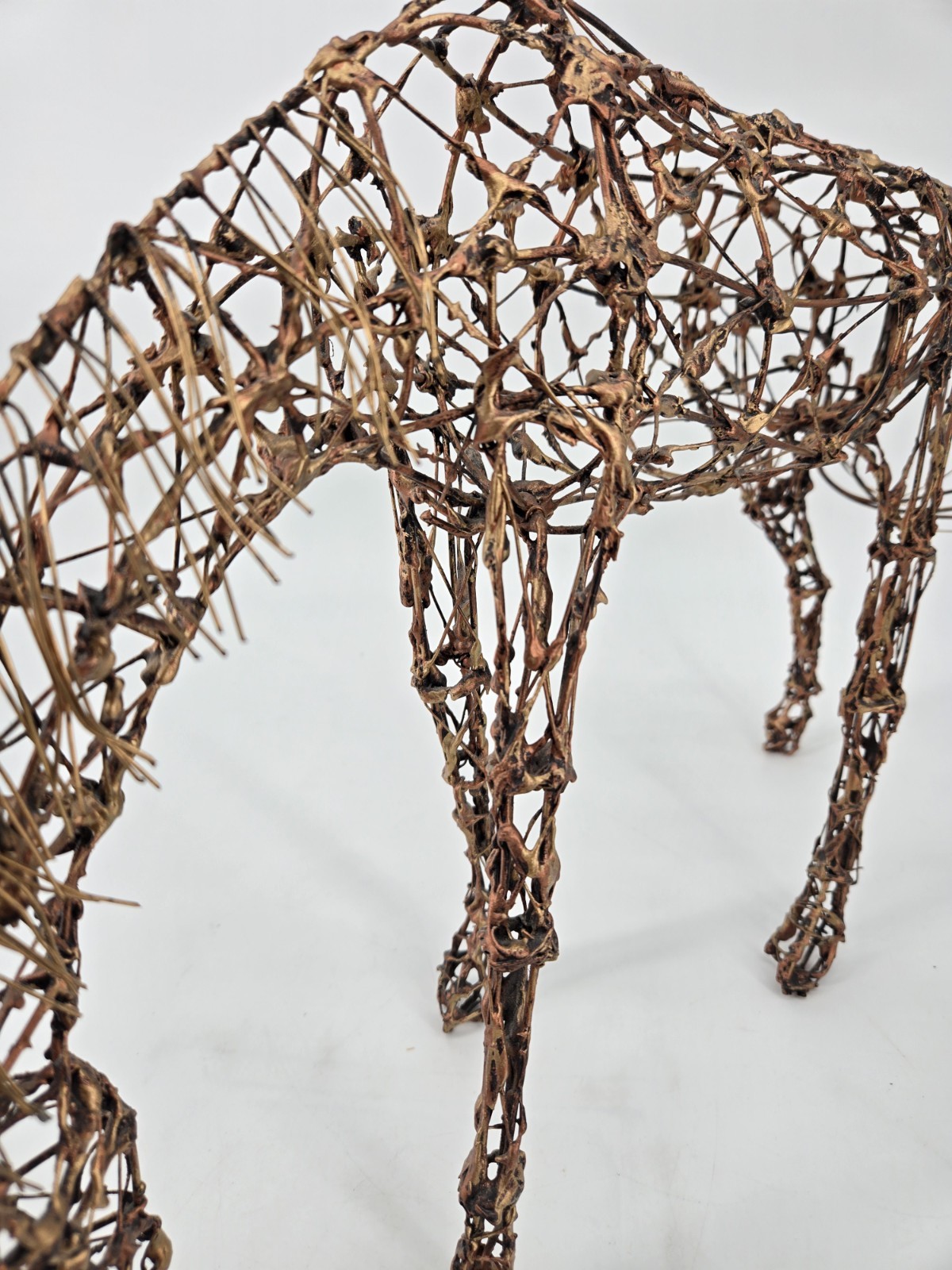 MCM Copper Colored Abstract Wire Horse Sculpture Freeform Free Standing 13&Prime;x 19&Prime;