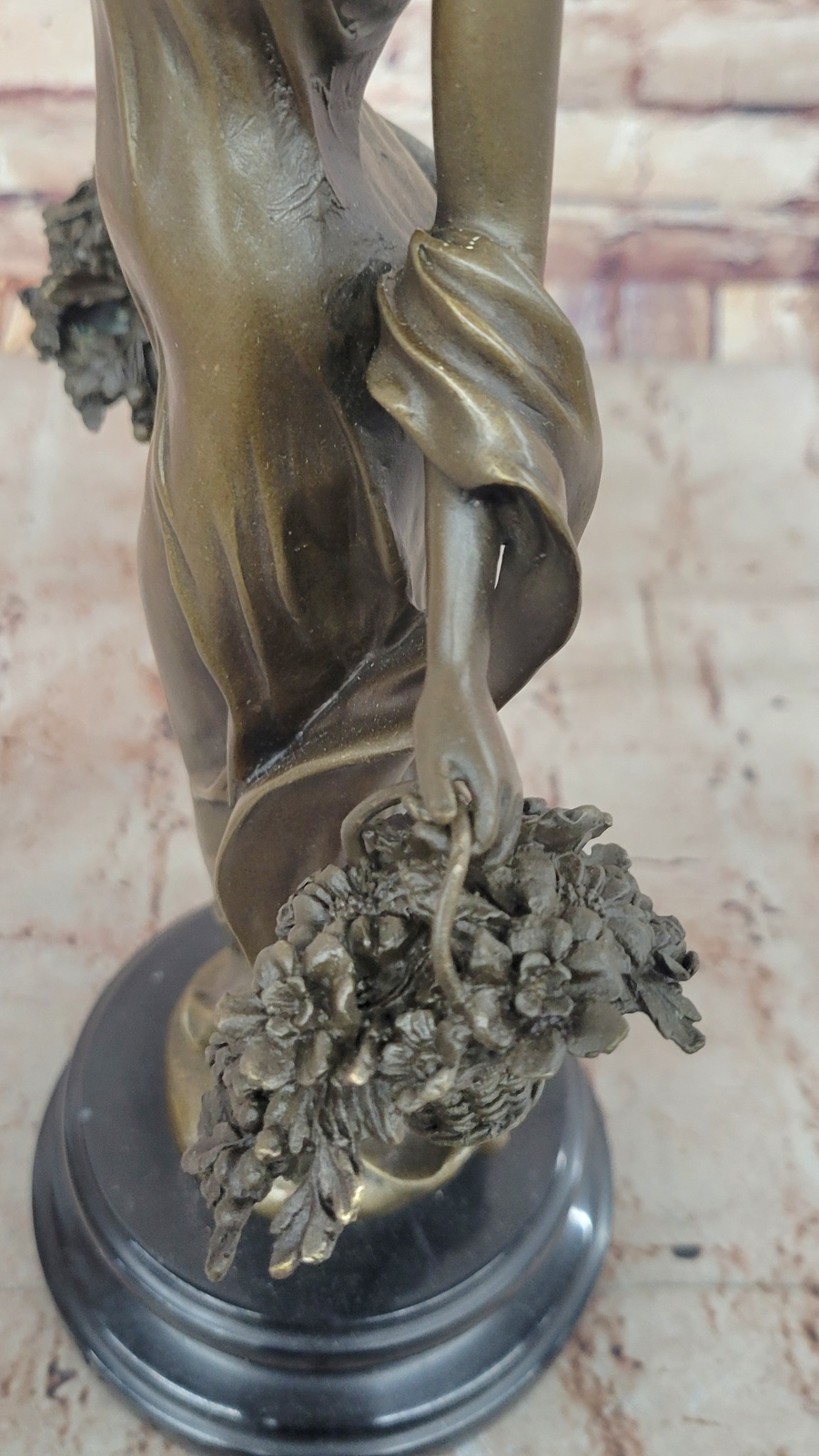 Young Woman Holding Baskets of Flowers amp; Grapes Bronze Sculpture Statue Decor