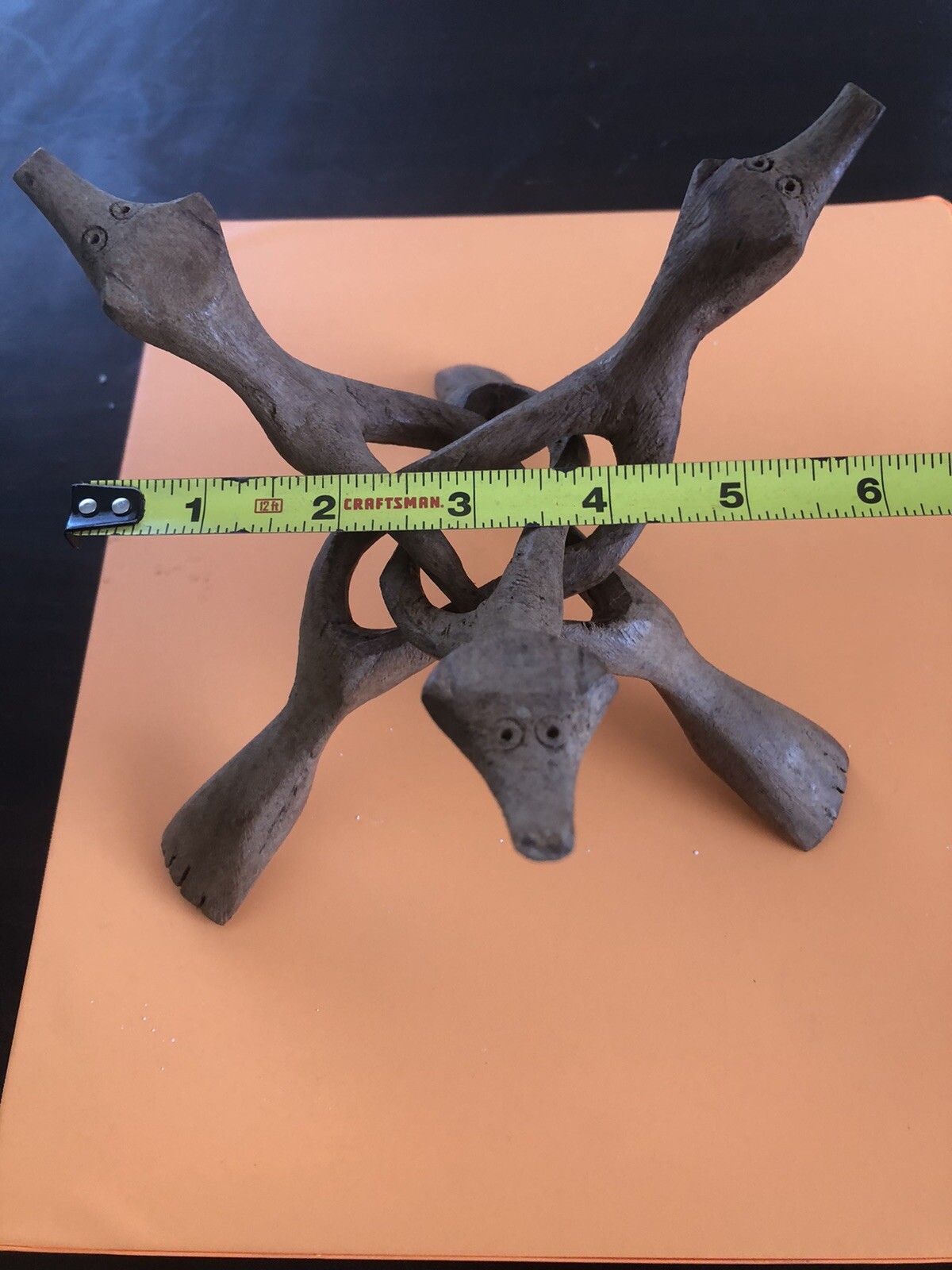 TRIBAL WOOD ART INTERTWINED ONE PIECE CARVED ANIMALS FOLK ART NATIVE