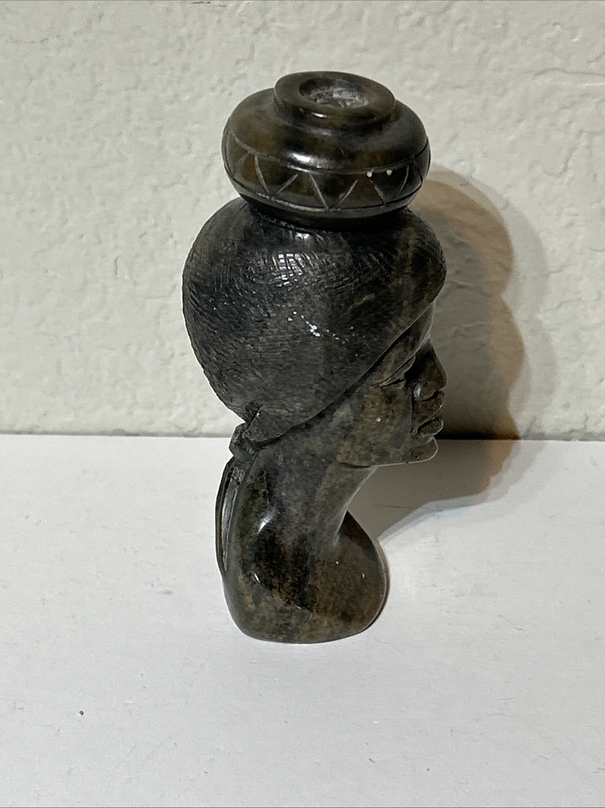 Vintage African Man Hand Carved Soapstone Statue Bust Stone 6” (d1)
