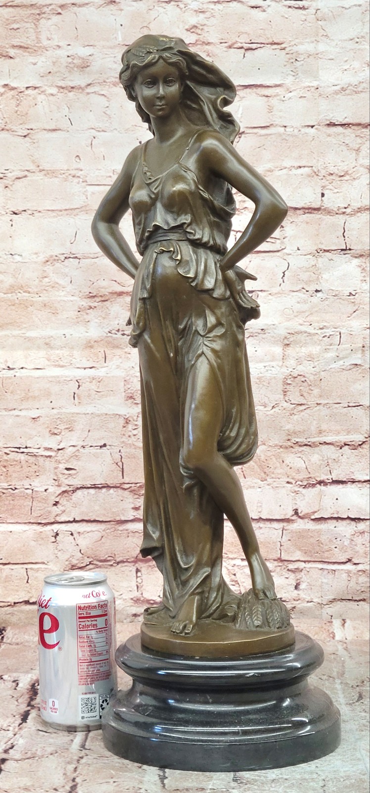 Bronze pregnant woman sculpture Lopez signed marble base fine art piece