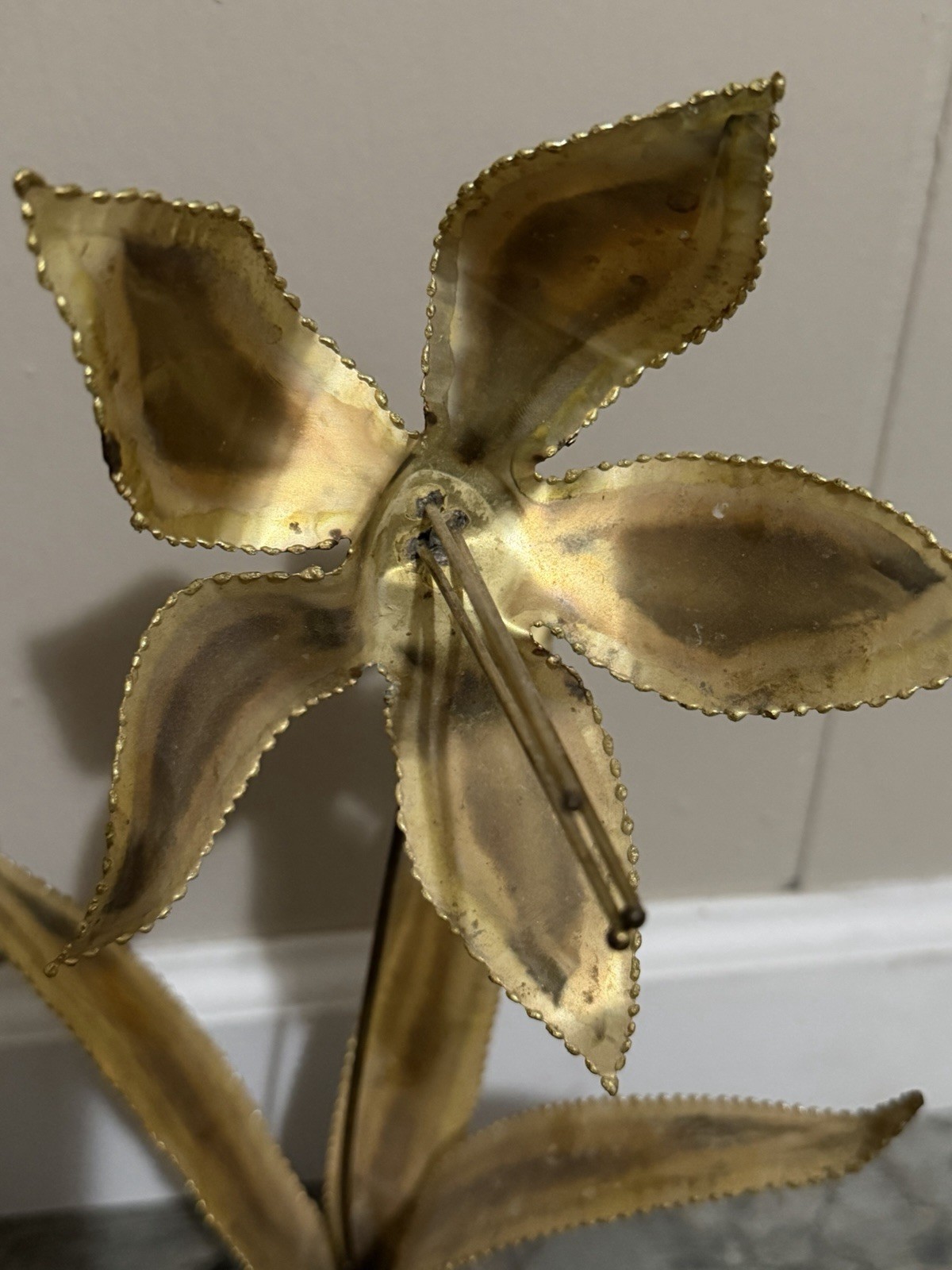 Vintage 1970&rsquo;s Torch-Cut Metal Flower Sculpture with Lava Rock Base
