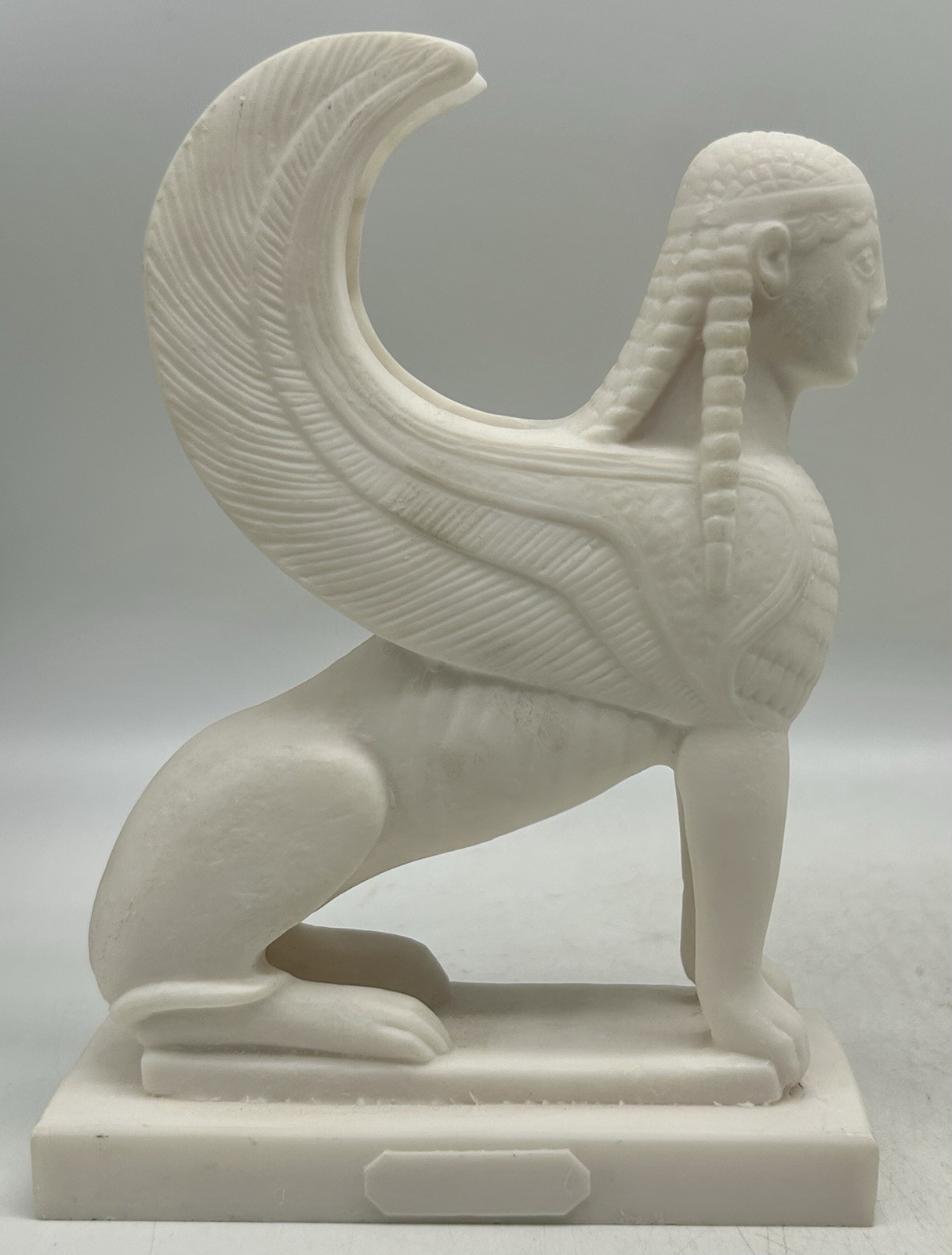 Alabaster Sphinx Greek Mythical Woman Headed Lion Statue Handmade, Wings