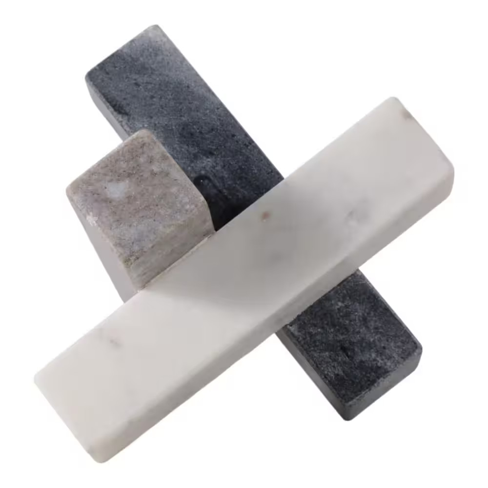 White/Black 6 In. X 6 In. Marble Modern Jack Sculpture