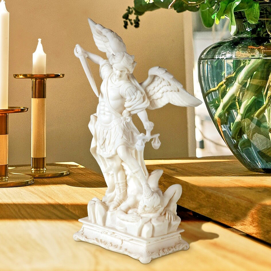Hand Cast Design Toscano Orig 12&Prime; Bonded Marble St Michael Statue New Boxed