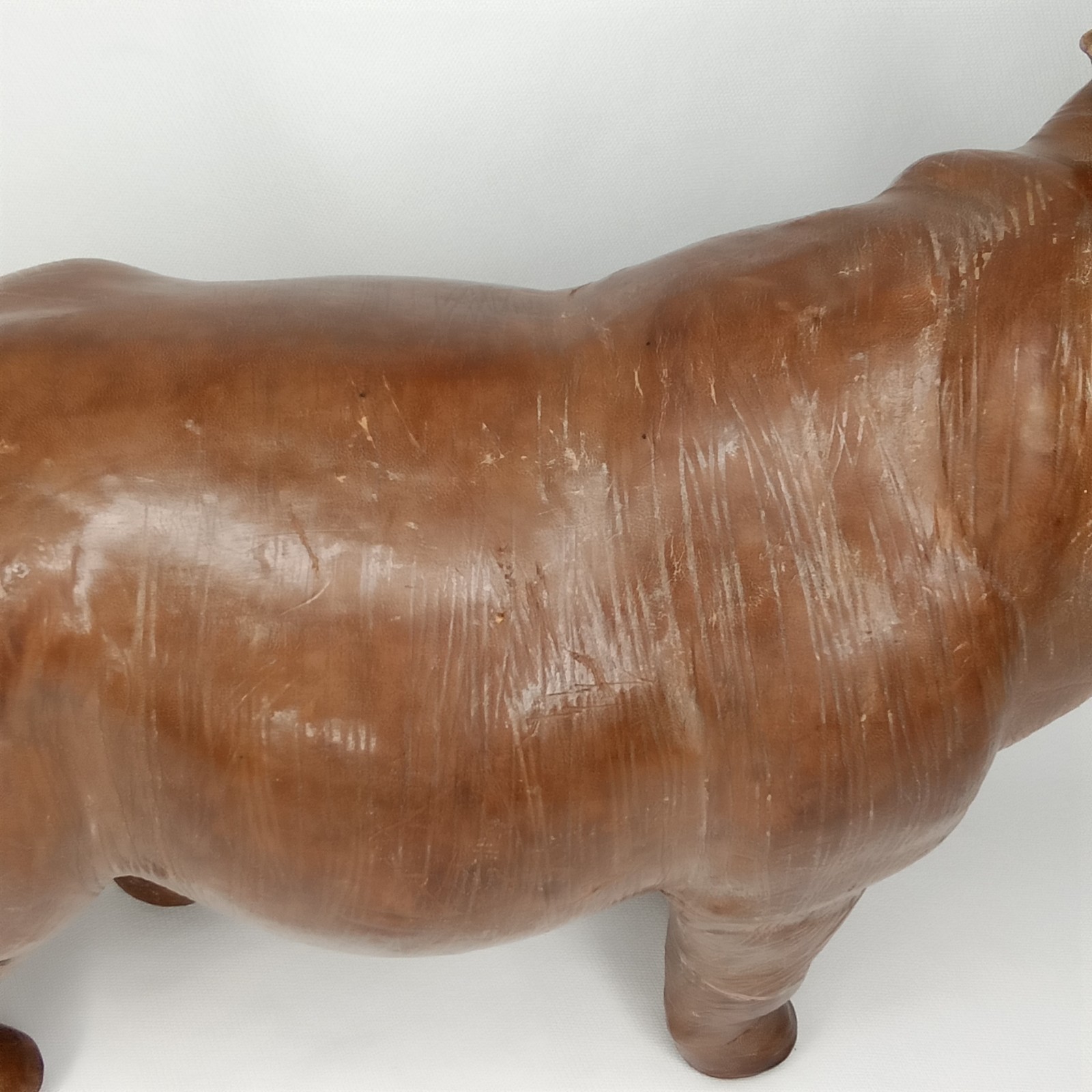 Mid Century 1960s Leather Clad Hippopotamus Artisanal Leatherwork New Arrival