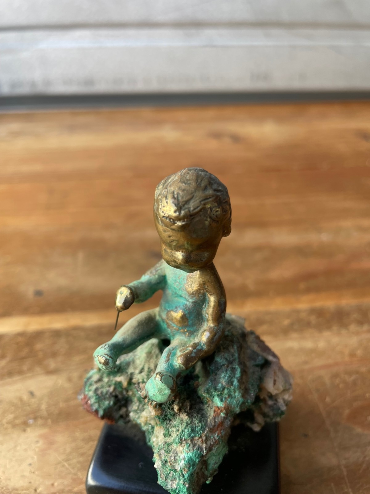 Vintage Malcolm Moran Bronze Sculpture Child Sitting On Geode Modernist 3.75&Prime;
