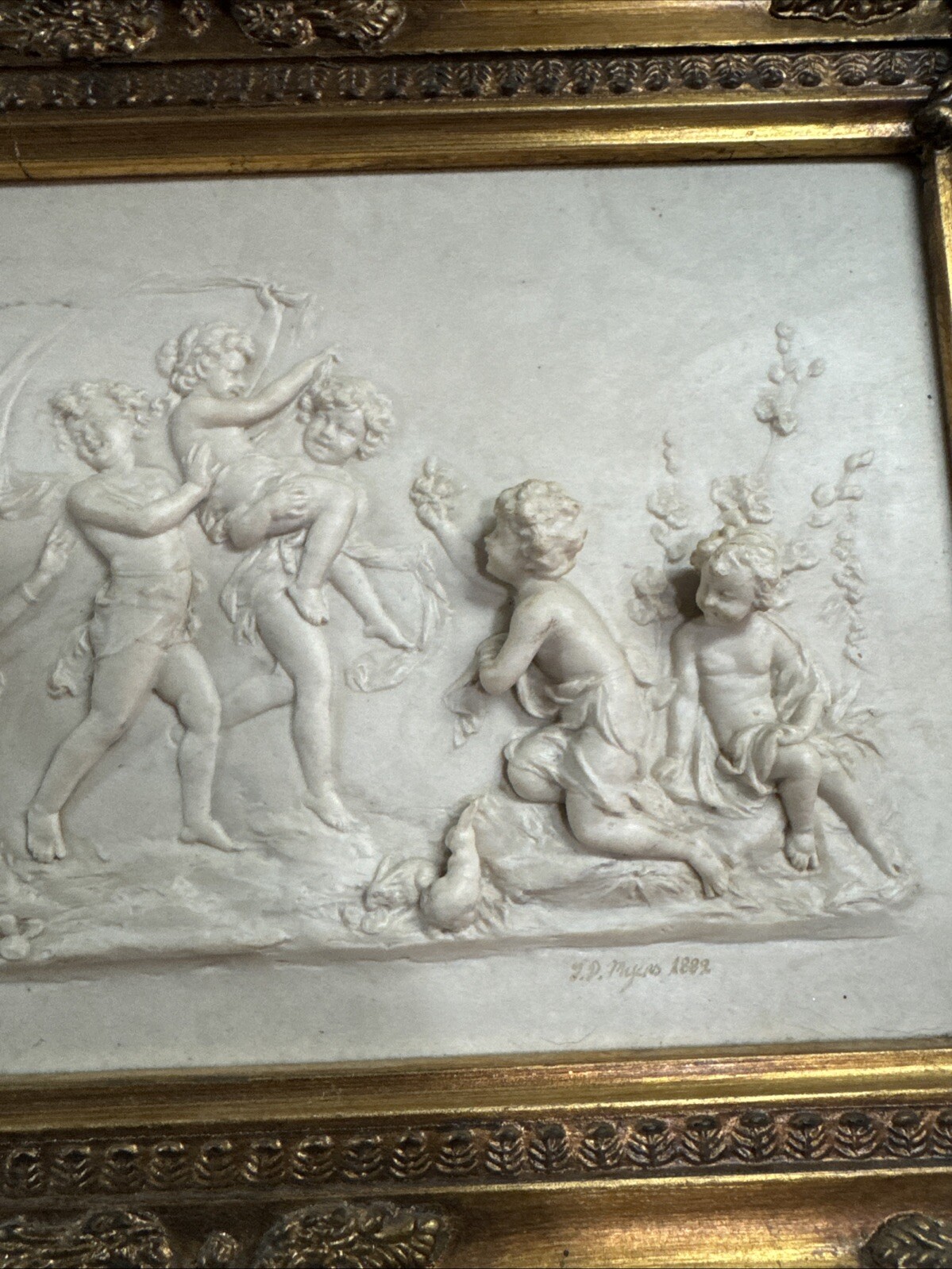 L D Myers 1882 Marble Frieze In Gold Ornate Frame