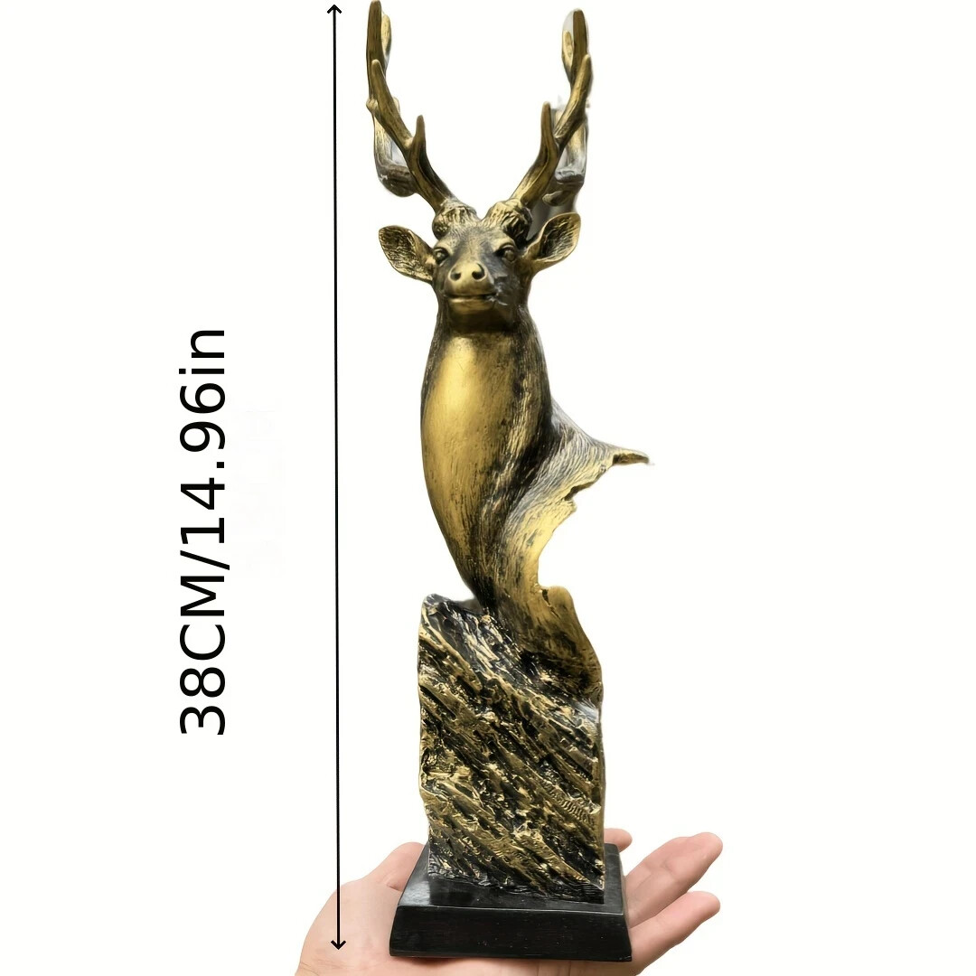 NEW 15&Prime; Deer Bust Rustic Bronze-Style Finish. Resin Figurine Sculpture 15hx6wx4d