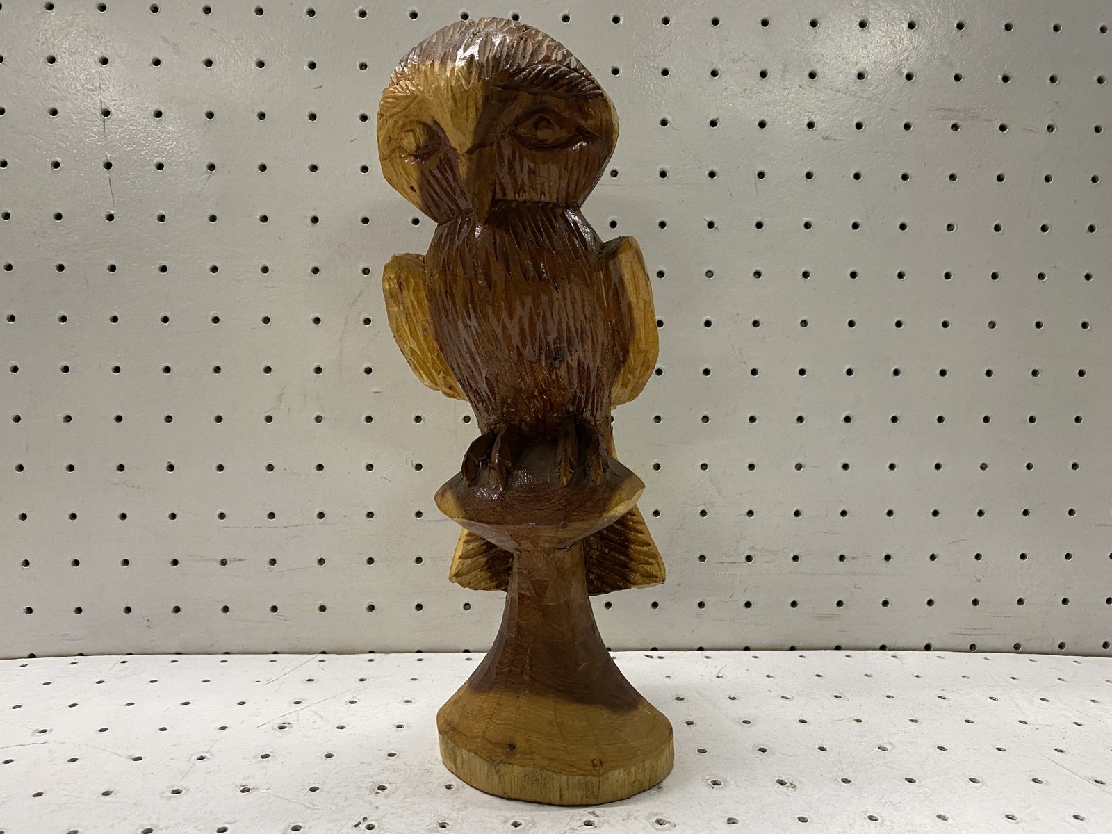 Hand Carved Wooden Owl Figurine Rustic Folk Art Sculpture Home Decor Vintage