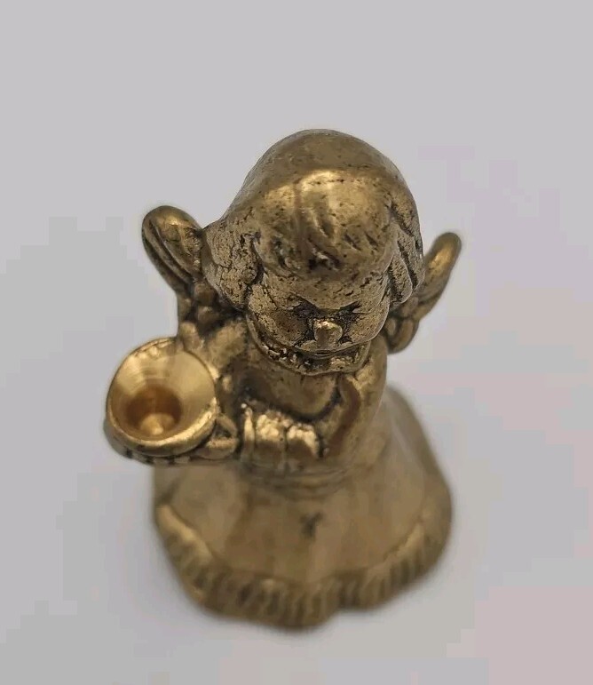 Vintage Hollow Brass/Bronze Angel Miniature Figurine Candle Holder 2.25&Prime;