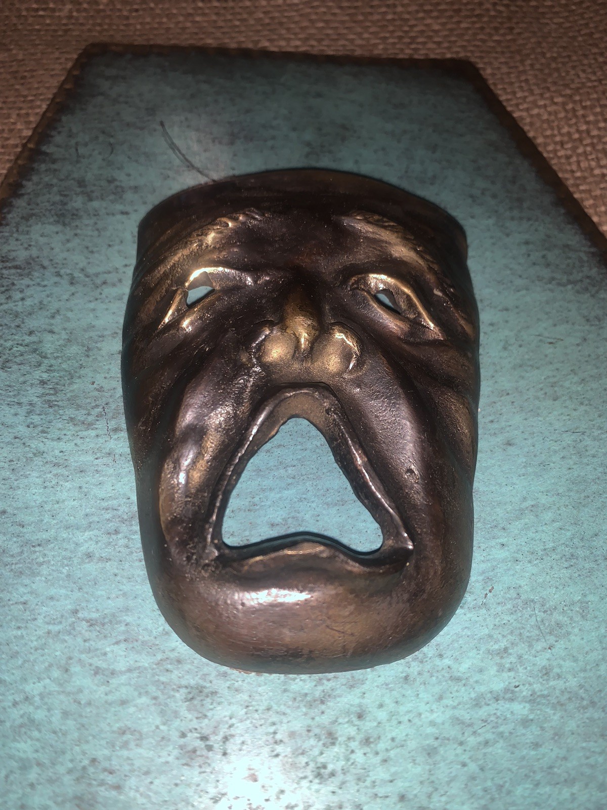 VTG Mouth Of Truth Face Brass Mask Sculpture (3.25×4.5) 7.75”W 9.75”T Tragedy