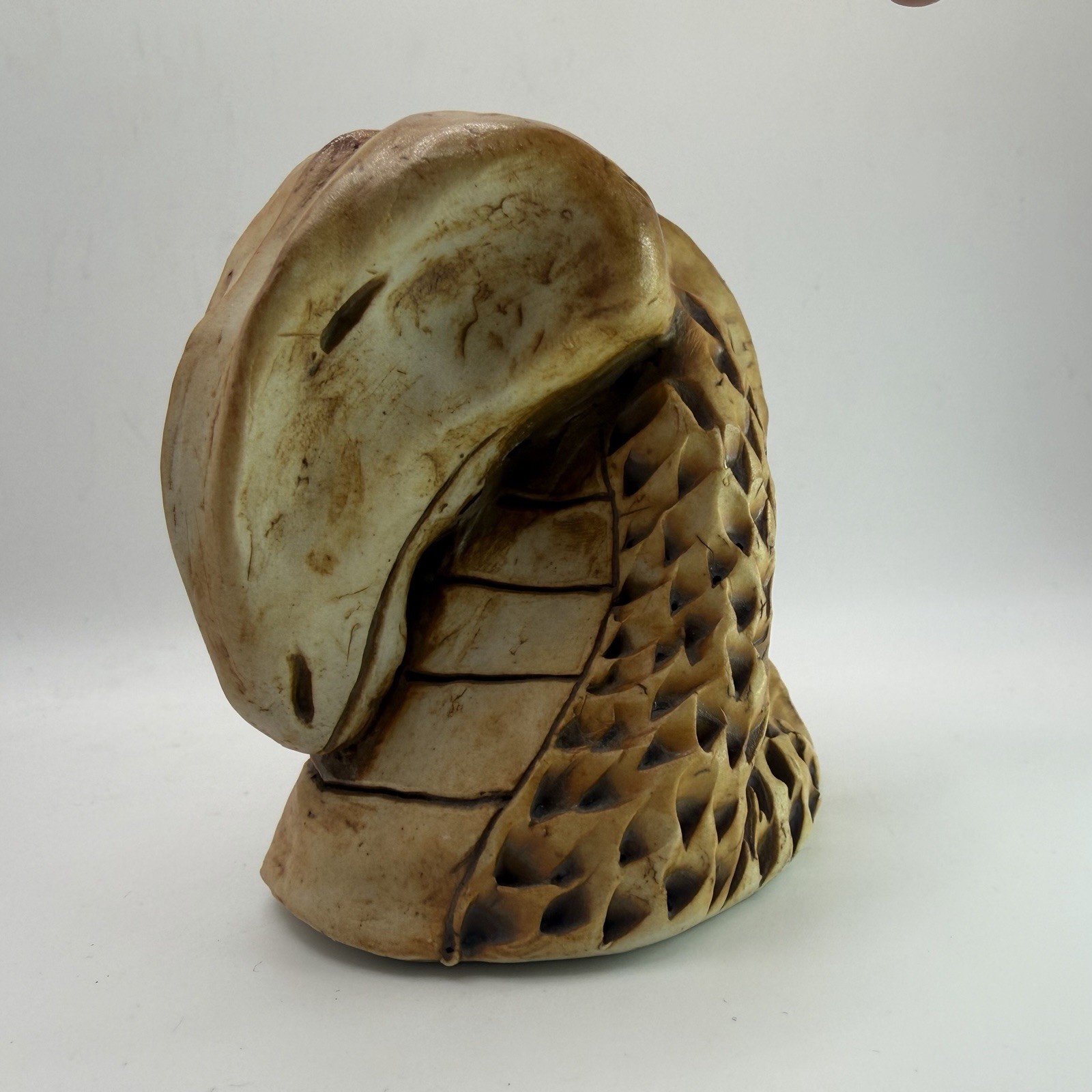 handmade pottery dragon snake serpent head bust signed KH 3.25” Tall