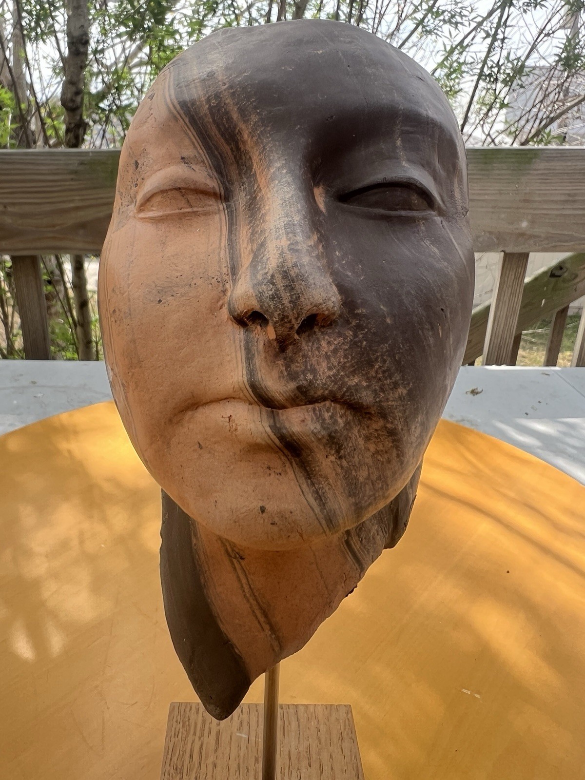 VTG Sculpted Clay Ceramic Head Bust Sculpture Art Floating Stand MCM Insp. 1986