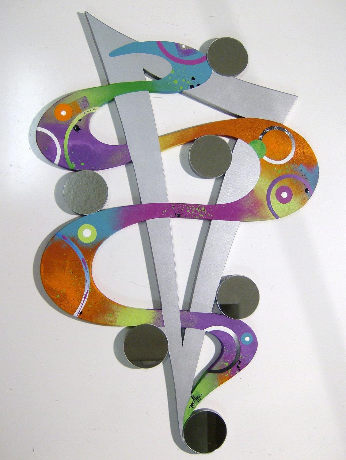 Colorful Abstract Wall Sculpture with Mirror accents 48×31 by Art69