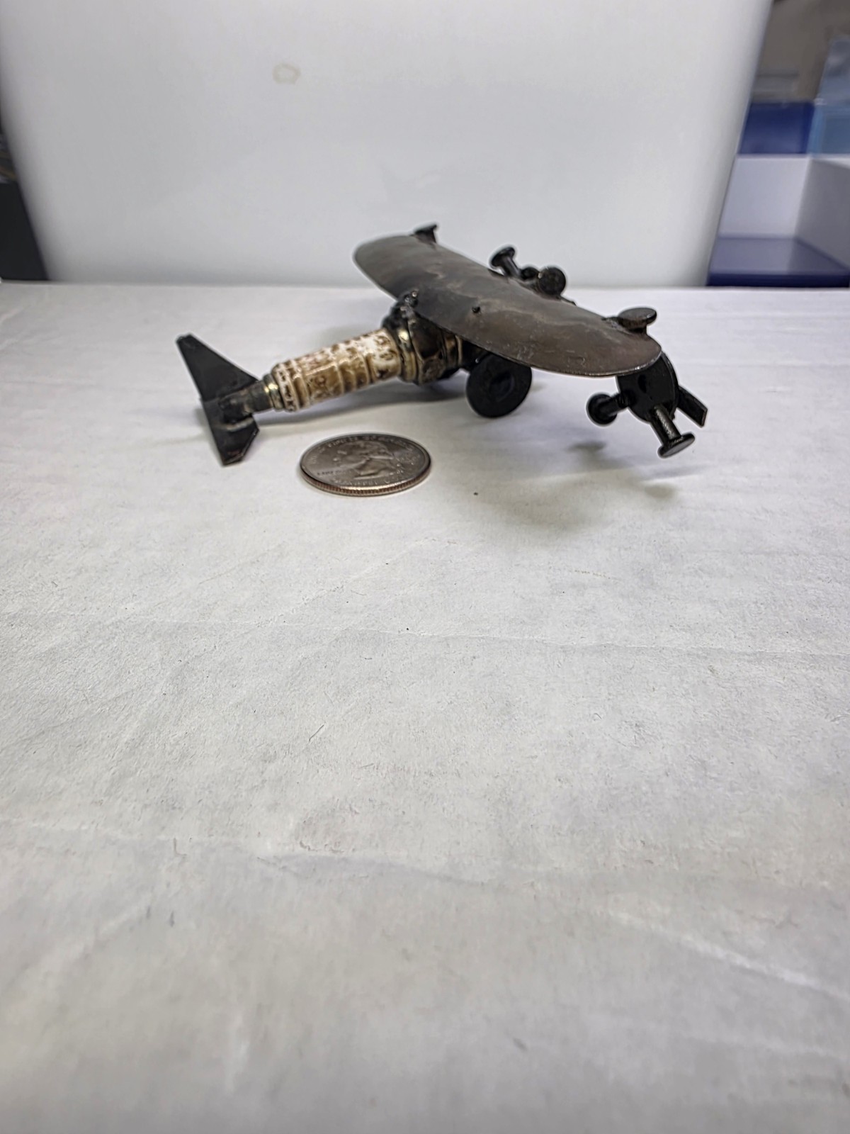 Handmade Metal Vintage Airplane Assemblage Automobilia Spark Plug Art