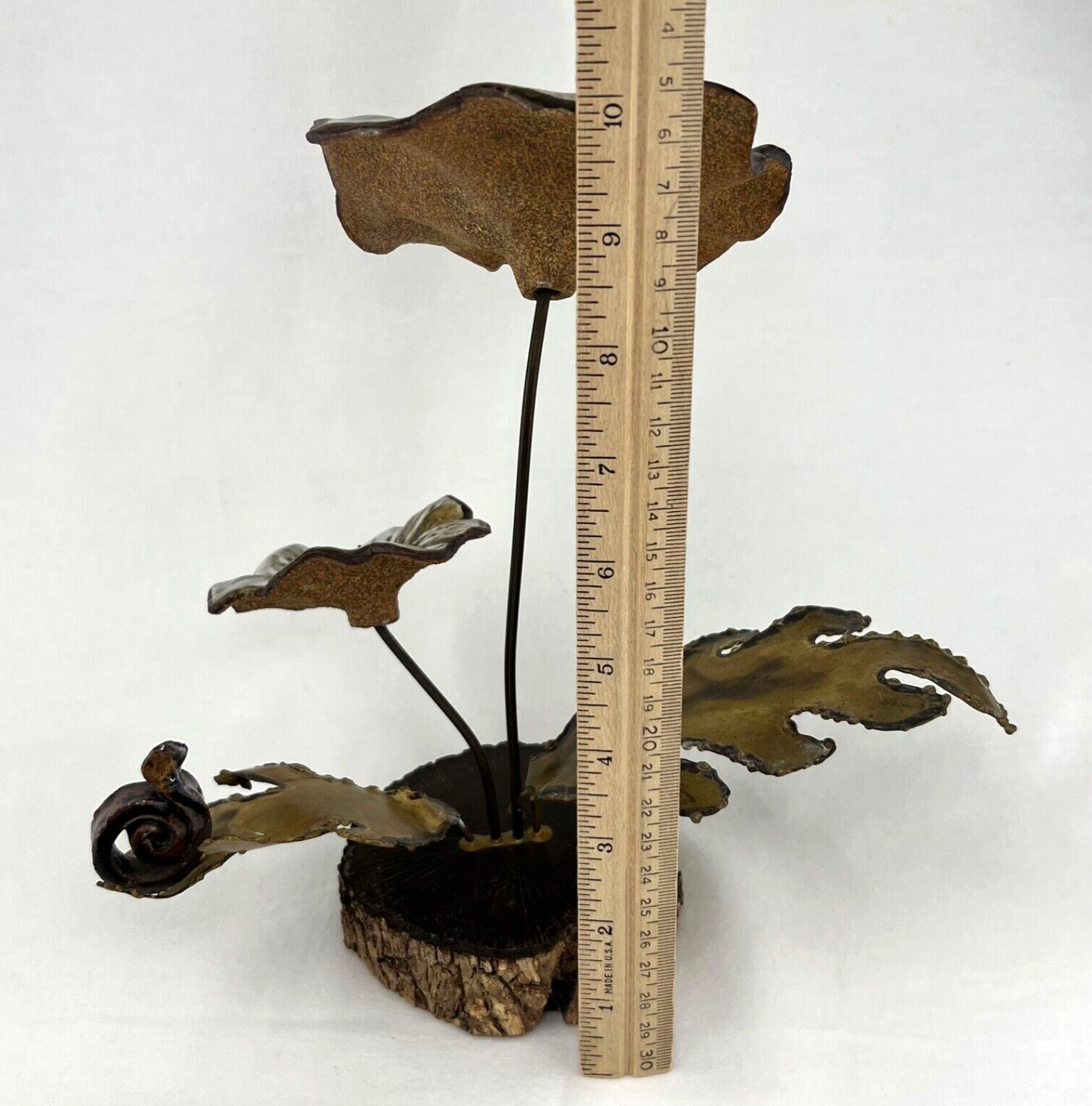 Vintage Flowers Snail Kinetic Sculpture Copper Ceramic Wood Winifred Cole 10&Prime;