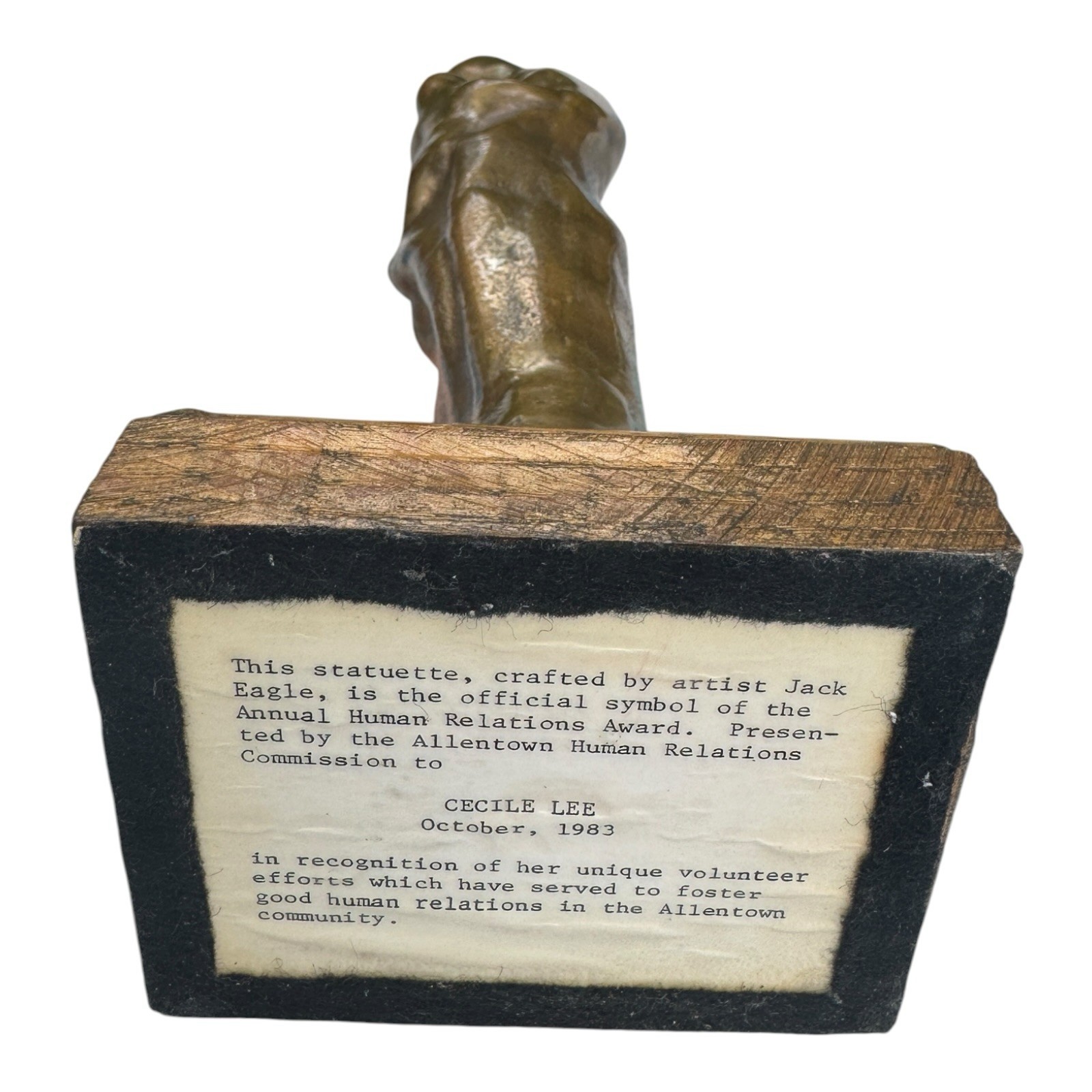 1983 Jack Eagle Bronze Abstract Figural Sculpture Human Relations Award Statue