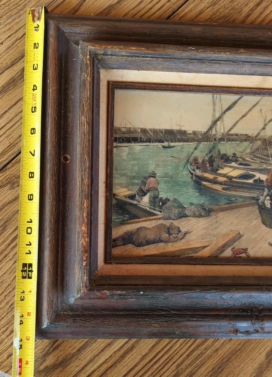 Antique 4D Henry Francois Farny – Framed Etched Panel Of San Francisco Pier 1883