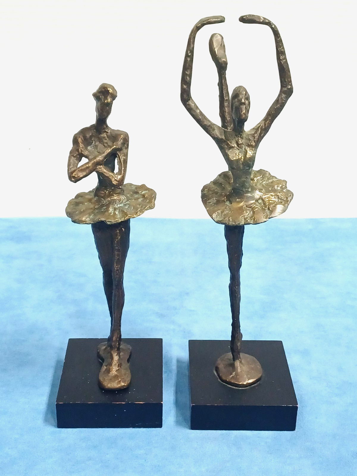 2 Vintage Bronze Abstract Ballerina Dancer Sculptures 12&Prime; & 10&Prime; Statues