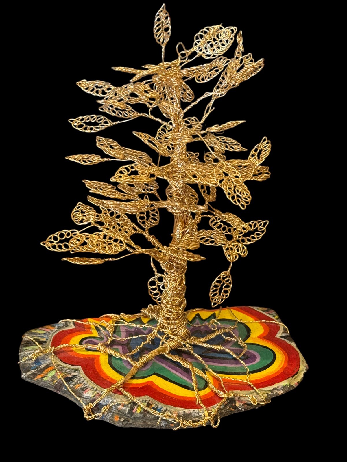 Vintage Brass Copper Wire Tree Pride Rainbow Base Handmade 10” Tall