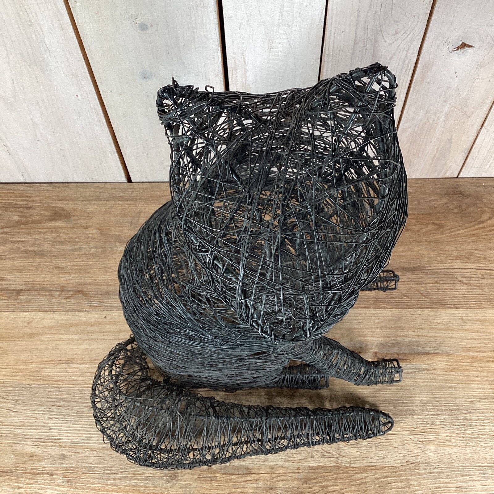 Contemporary Cat Or Fox Metal Wire Sculpture 18.5” Tall Modern Animal Art Decor