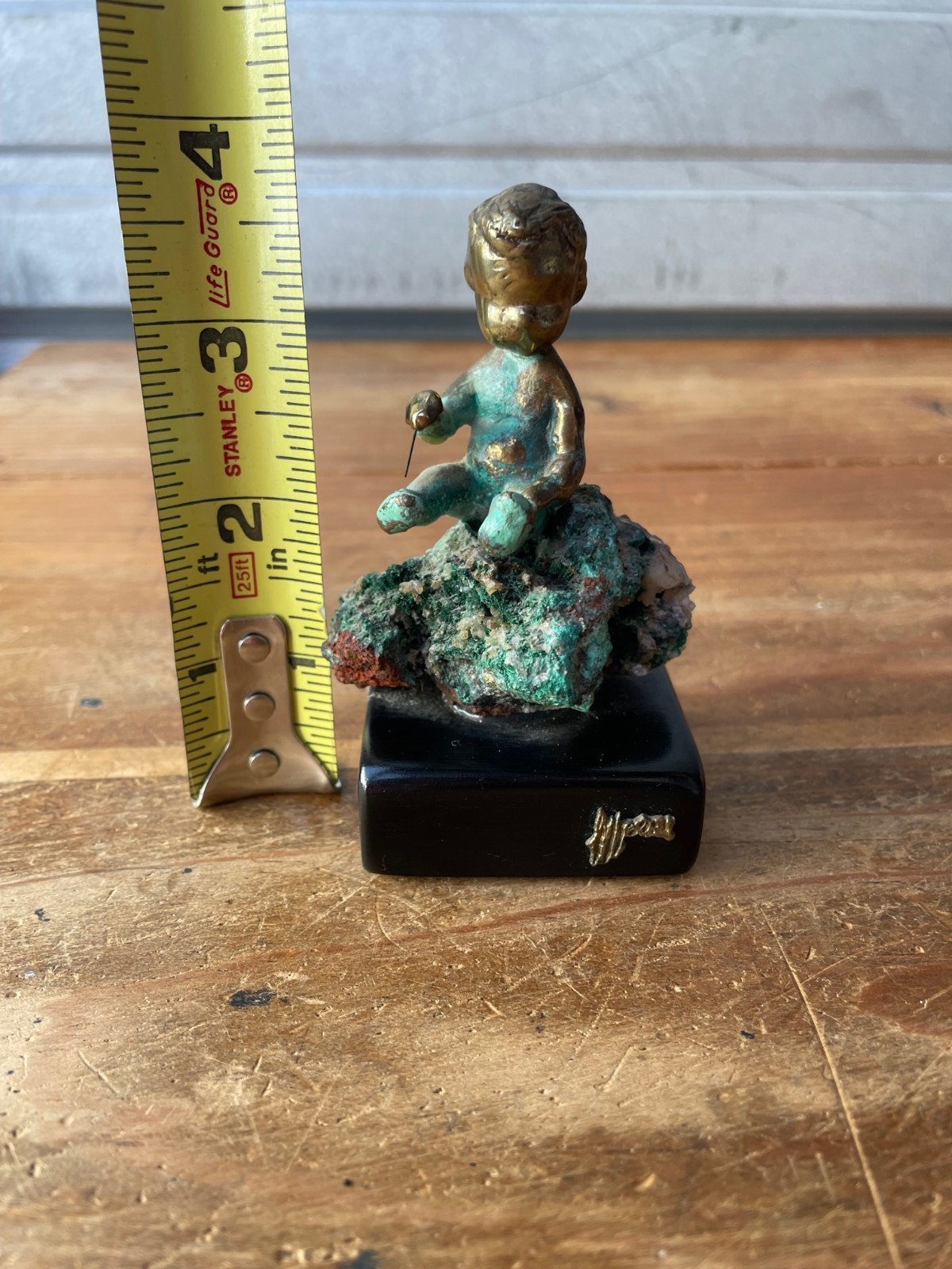 Vintage Malcolm Moran Bronze Sculpture Child Sitting On Geode Modernist 3.75&Prime;