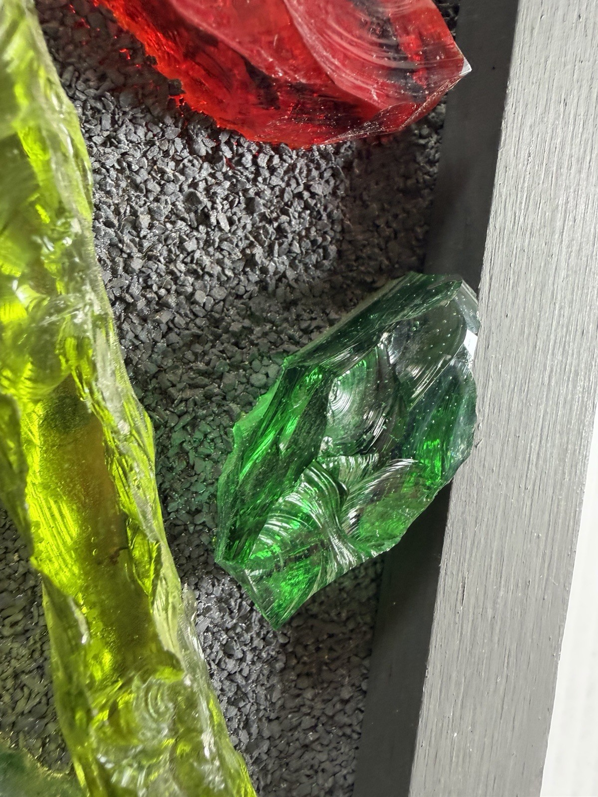 Vtg Mid-Century Brutalist Colored Raw Glass Flowers Art Wall Hanging Handmade