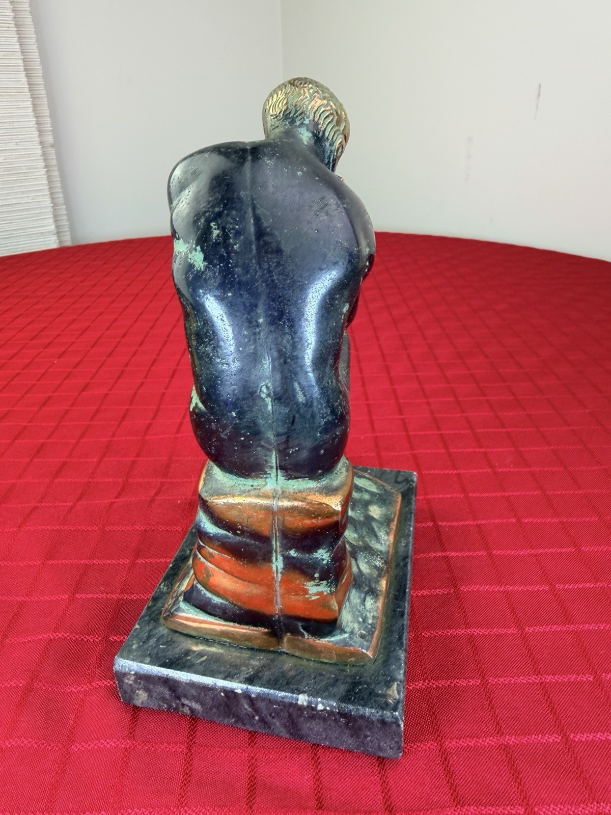 Vtg Greek Bronze « The Thinker » Statue Marble Base – 7&Prime; Rodin Repro 1960s MCM Art