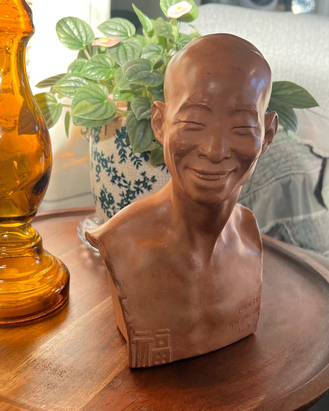 Antique Sculpture Bust Signed Jean Mich, Chinese Man Chih Fan Han Yang, Paris