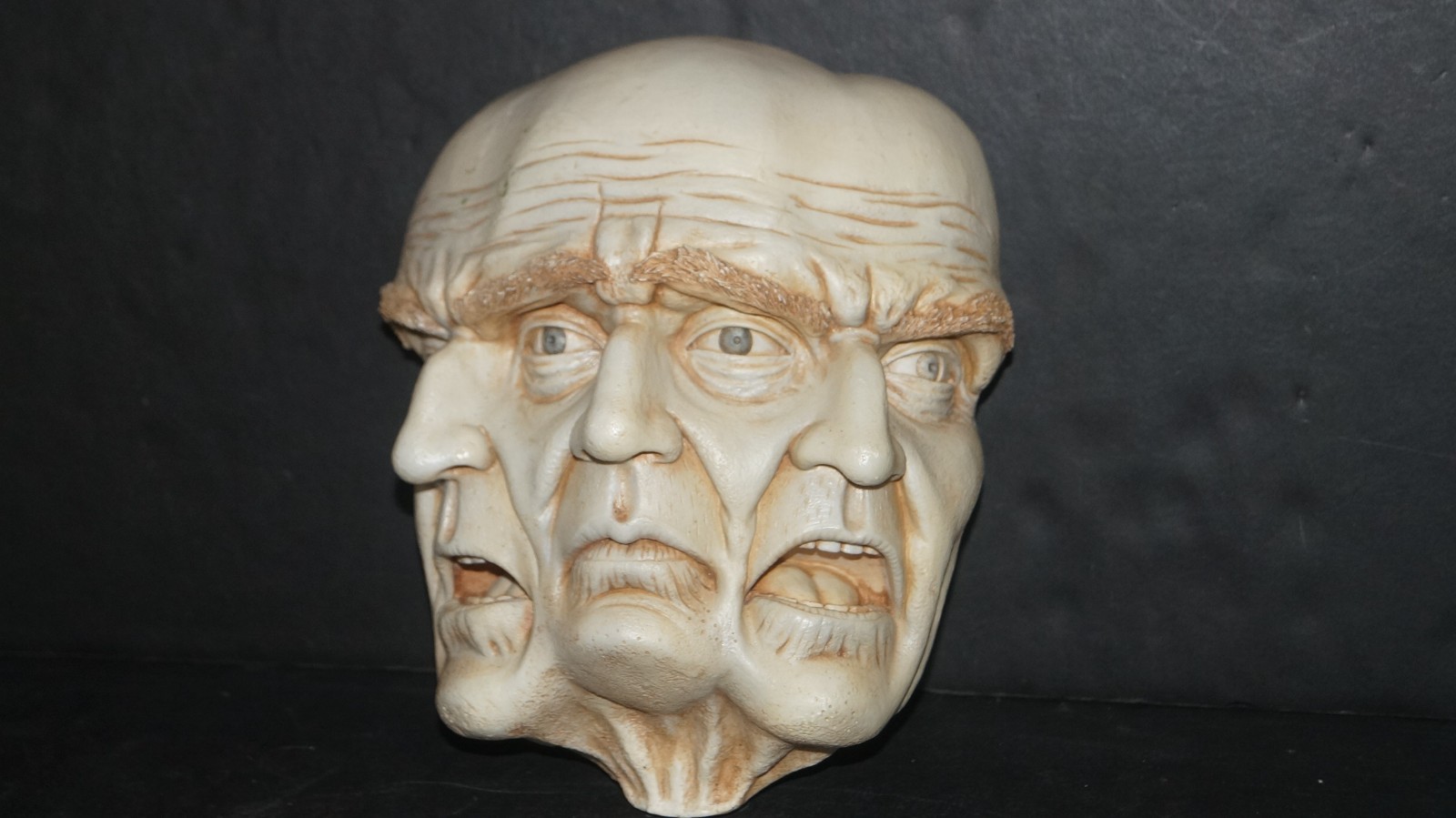 3-Faced Three Face Man Wall Art Figural Sculpture Figurine