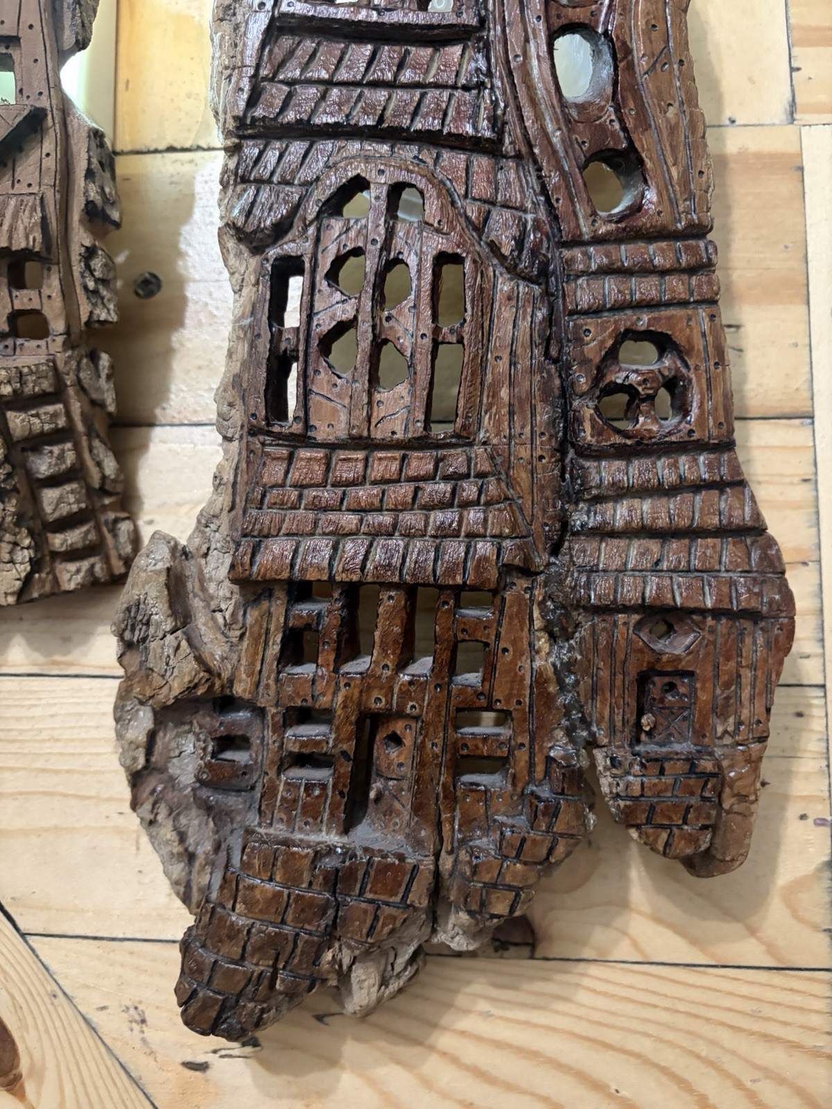 SALE!! VTG Wood BARK Carved Wall Art BY “SALTY” Of AZ!! Intricate OOAK!! Set(2)