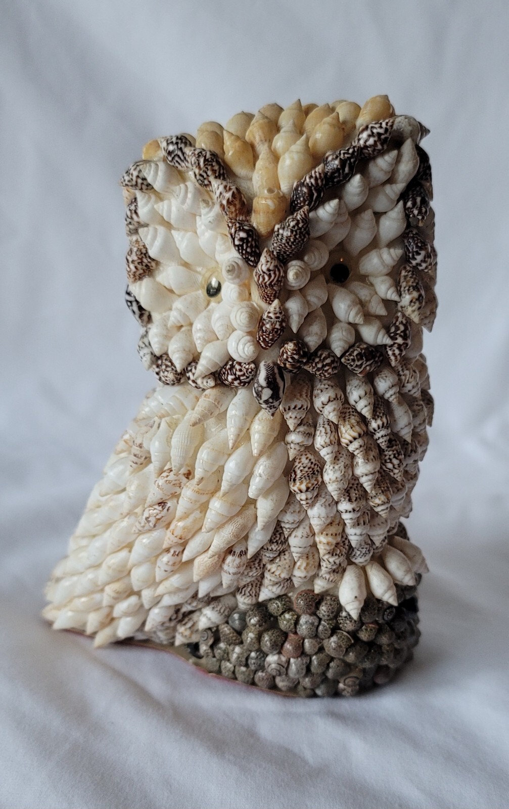 Vintage & Rare Seashell Encrusted Handmade Owl Sculpture On Perch