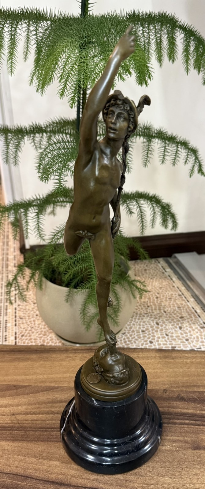 Bronze Mercury Sculpture Hermes Statue Caduceus Cupid Mythology Wings Helmet Art