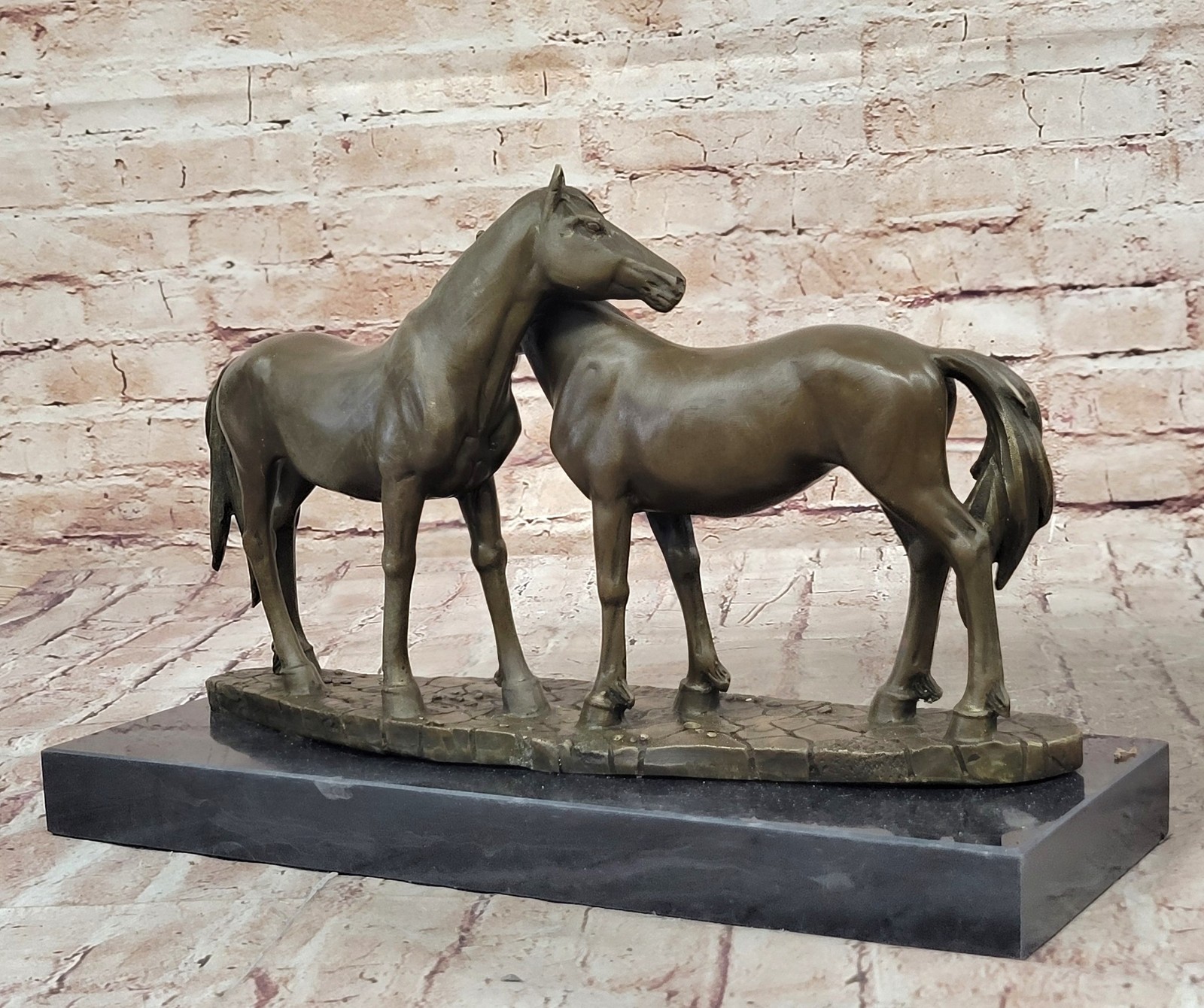 Thoroughbred Two Loving Horses Equestrian Western Art Bronze Marble Statue SALE