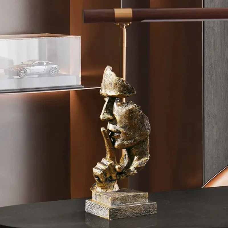 NEW Silence Shush Bronze Style Man Bust Abstract Resin Figurine Sculpture 10.4×4