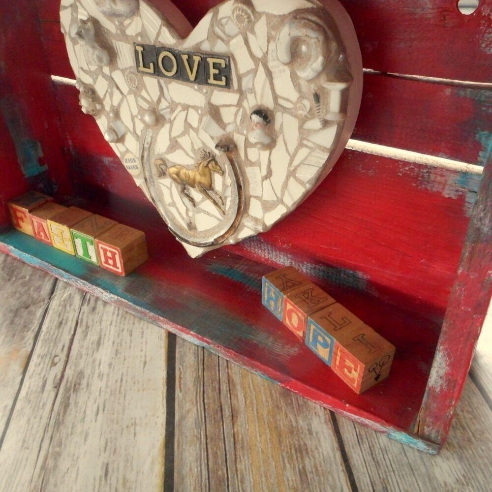 Country Heart Assemblage Wall Art Diorama Red Turquoise Blue Horse Whimsical