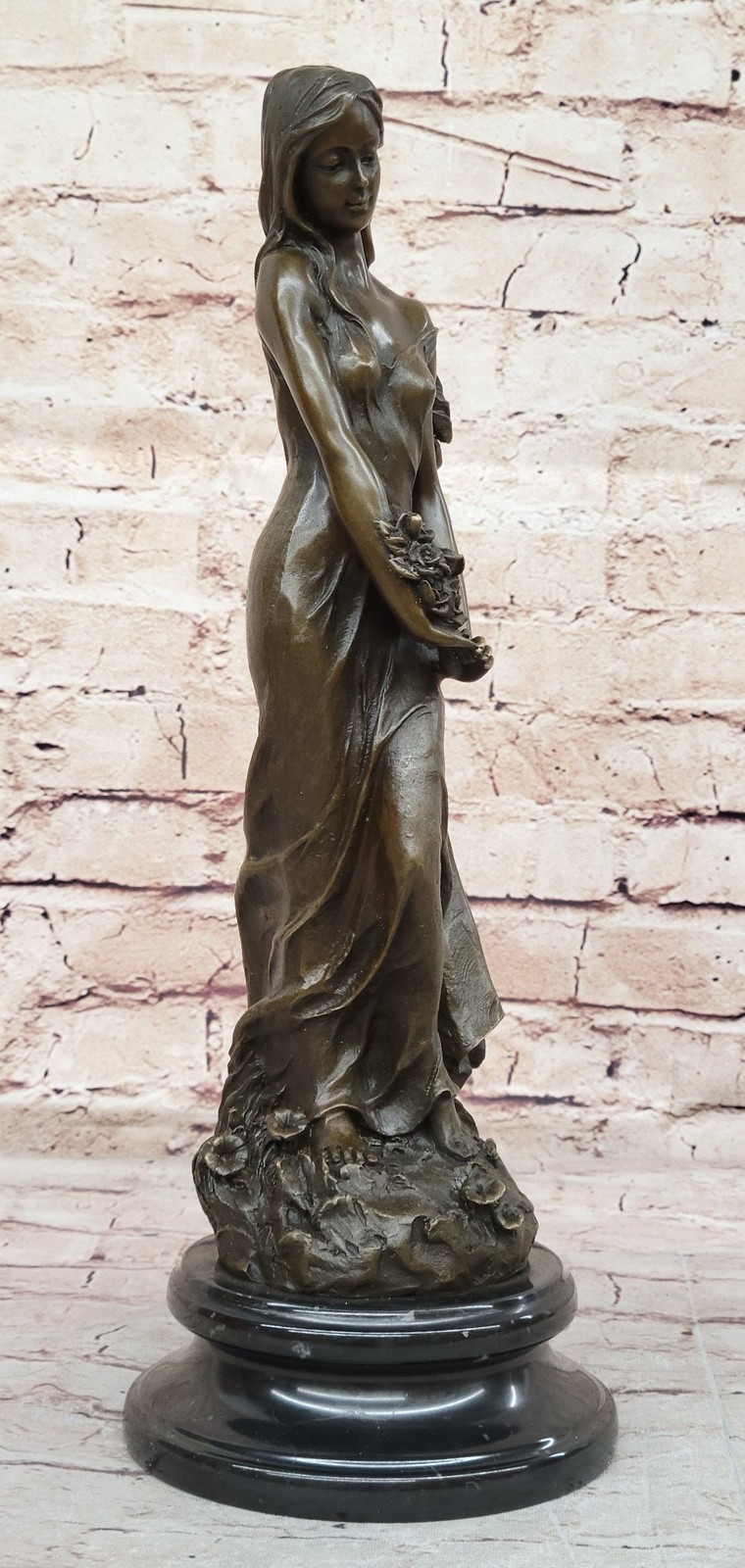 Flora Roman Goddess of Spring and Flowers Bronze Sculpture with Classical Female