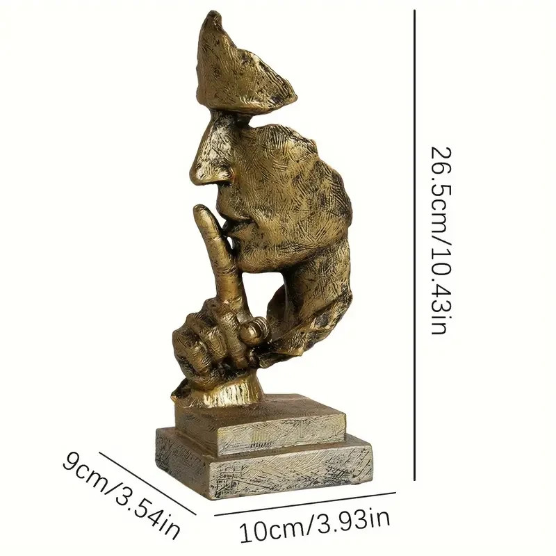 NEW Silence Shush Bronze Style Man Bust Abstract Resin Figurine Sculpture 10.4×4